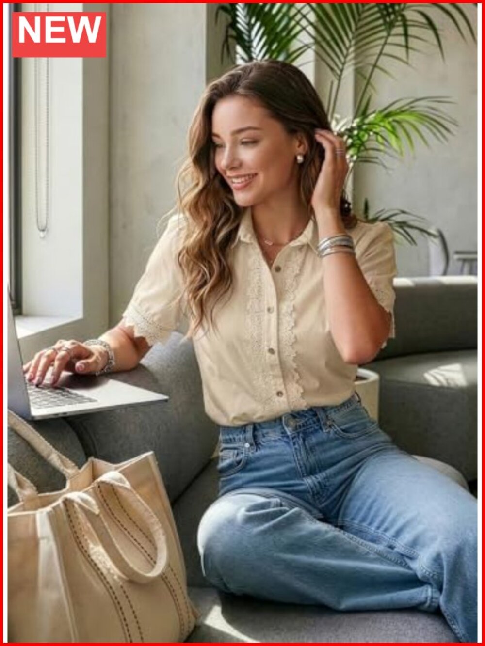 Womens Casual V Neck Short Sleeve Button Down Shirt Blouse Office Boho Top - Picture 5 of 6